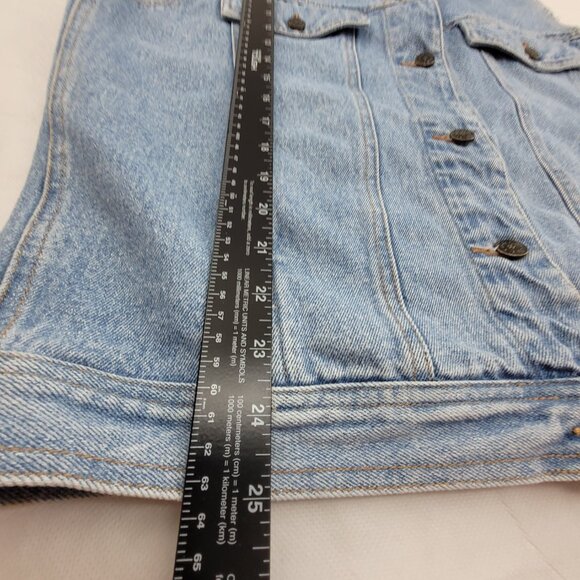 Vintage Denim Vest Womens L Blue Faded Button up w pockets by ABE Jeans - Picture 7 of 14